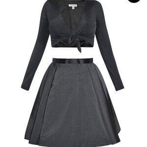 Tarik Ediz Women's Black Tie in Front Top Long Sleeve Shirt/Skirt Bundle Size 6